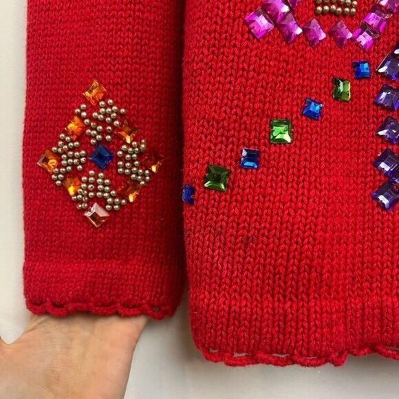Vintage Joule Vintage Jeweled Sweater Women's Size M / L Bedazzled Christmas Red - Picture 13 of 15